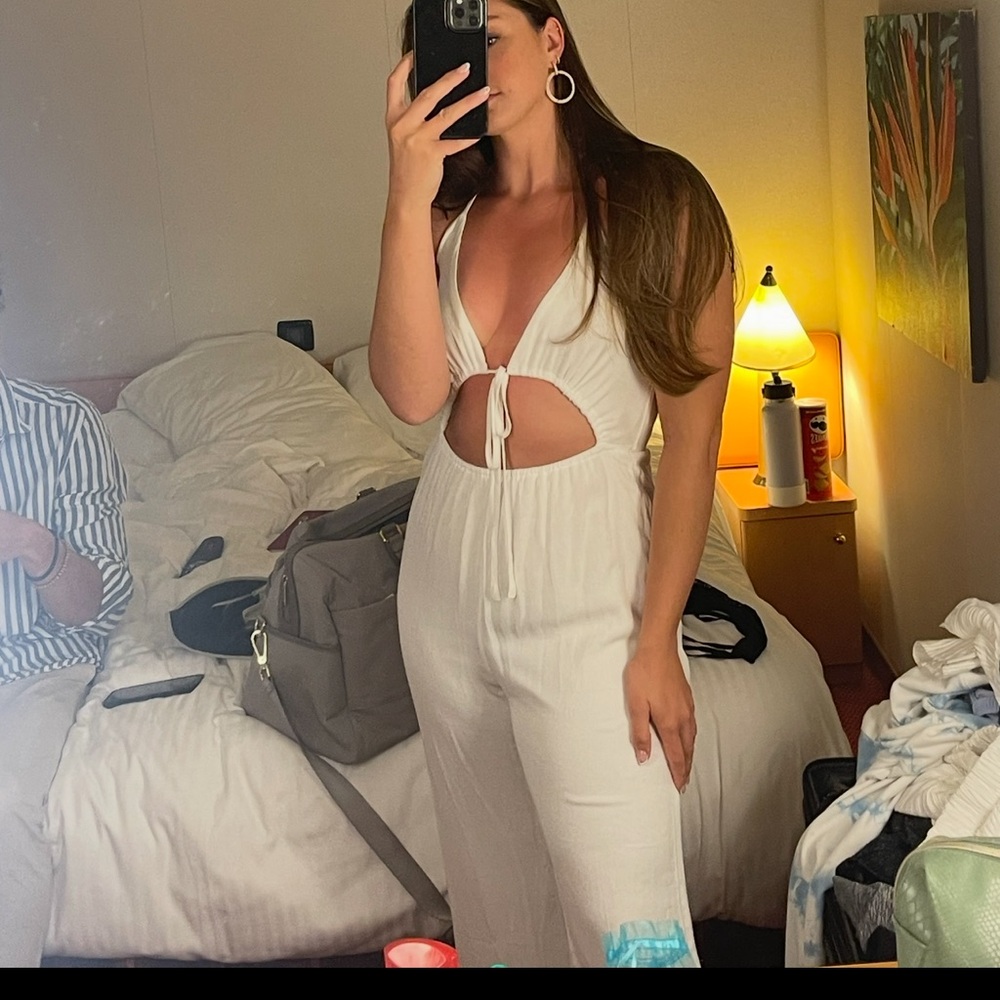 White Halter Cutout Jumpsuit